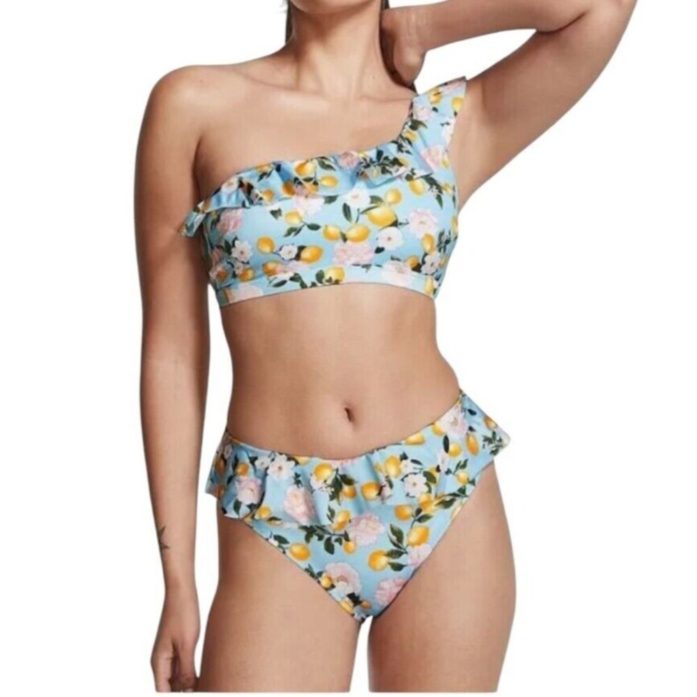 Victoria's Secret 2-Piece Floral One Shoulder Ruffle Bikini Size XS NWT